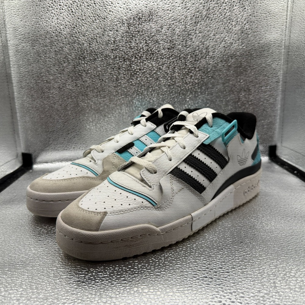 Size 10.5 Adidas Forum Exhibit Low White Pulse Aqua Mens Sneaker Shoes GZ5390 - Picture 6 of 11